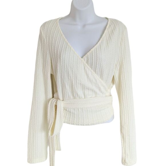 Shein milk white textured wrap top blouse 12 @P - Picture 1 of 10